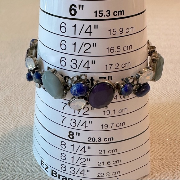 Shades of Blue Rhinestone Toggle Clasp Bracelet Y2K Burnished Gold Finish Opal - Picture 3 of 7